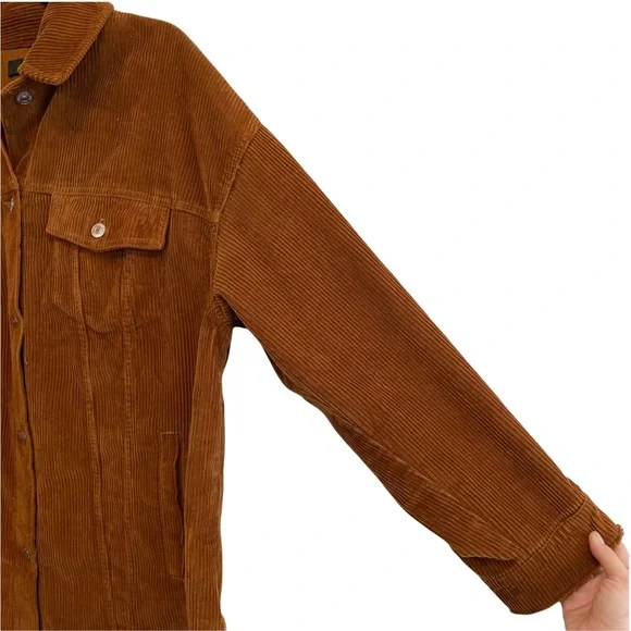 Forever 21 Corduroy Oversized Camel Brown Button Up Jacket - Picture 3 of 11